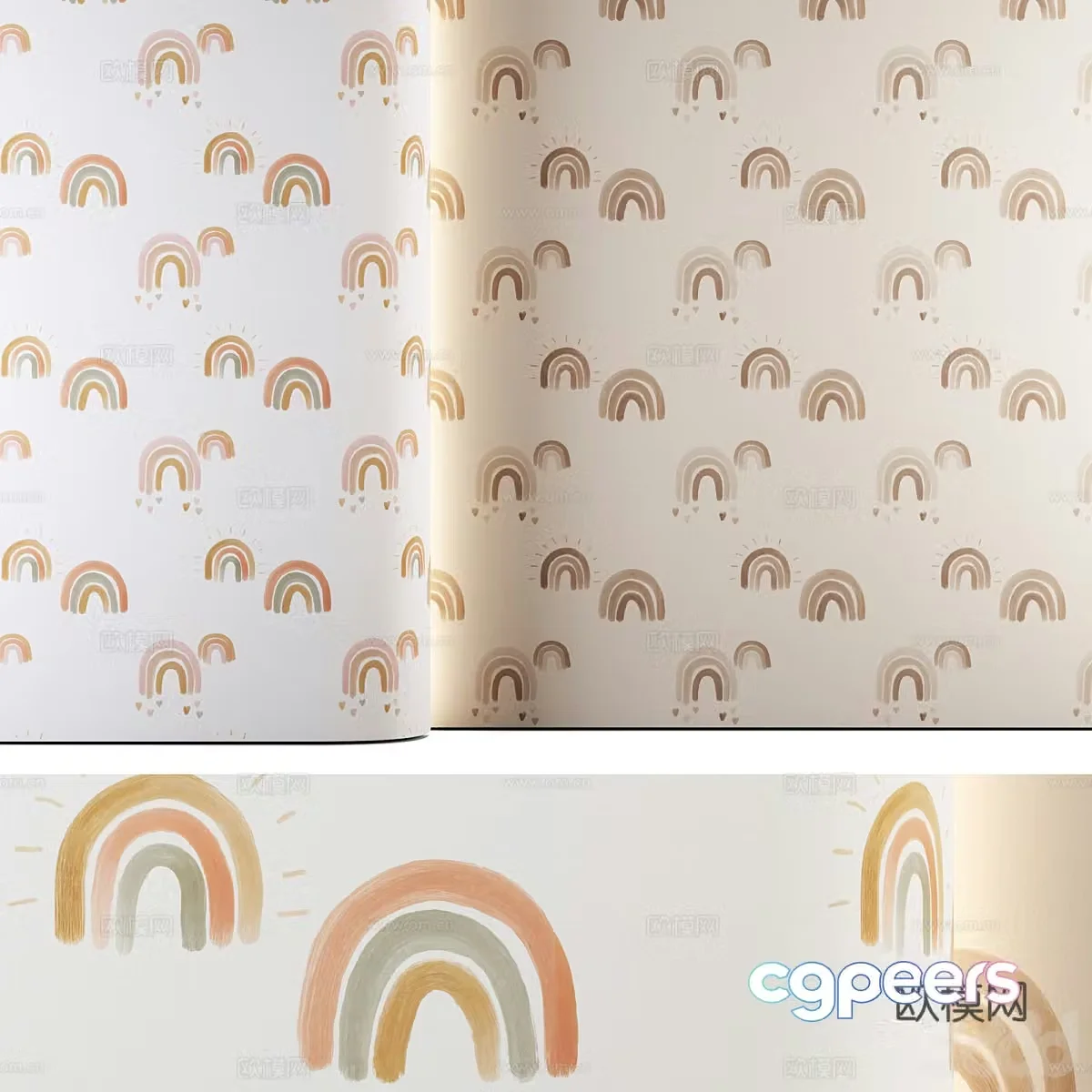 Modern children’s room wallpaper wall cloth mural 3d model