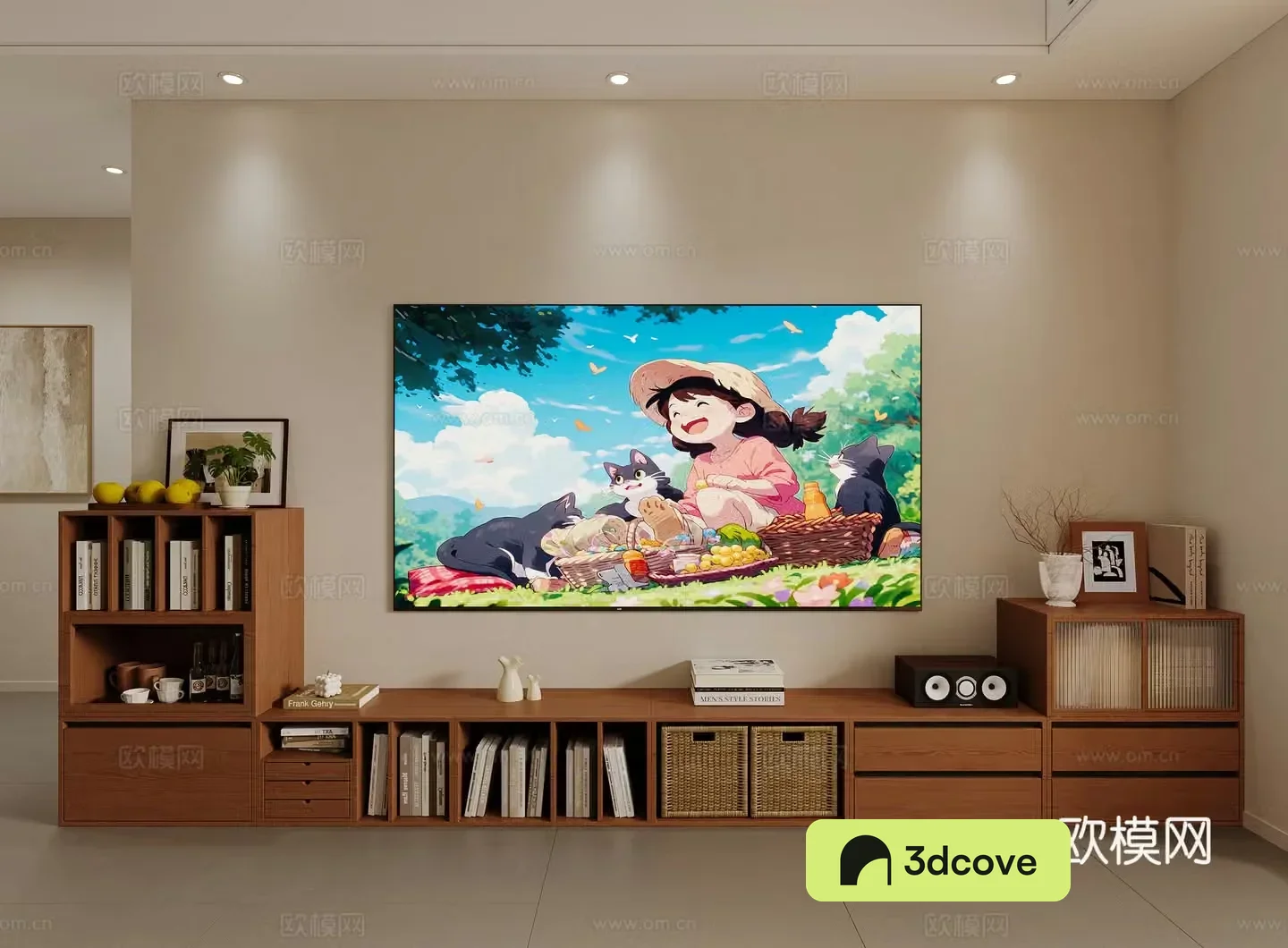 Middle style combination TV cabinet 3D model