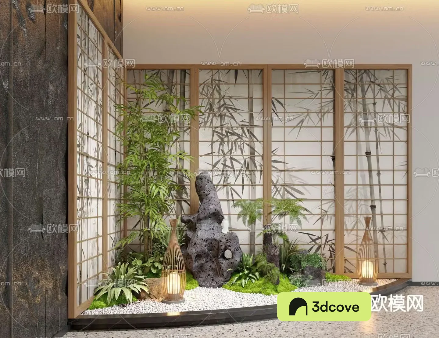 Indoor landscape bamboo leaf screen