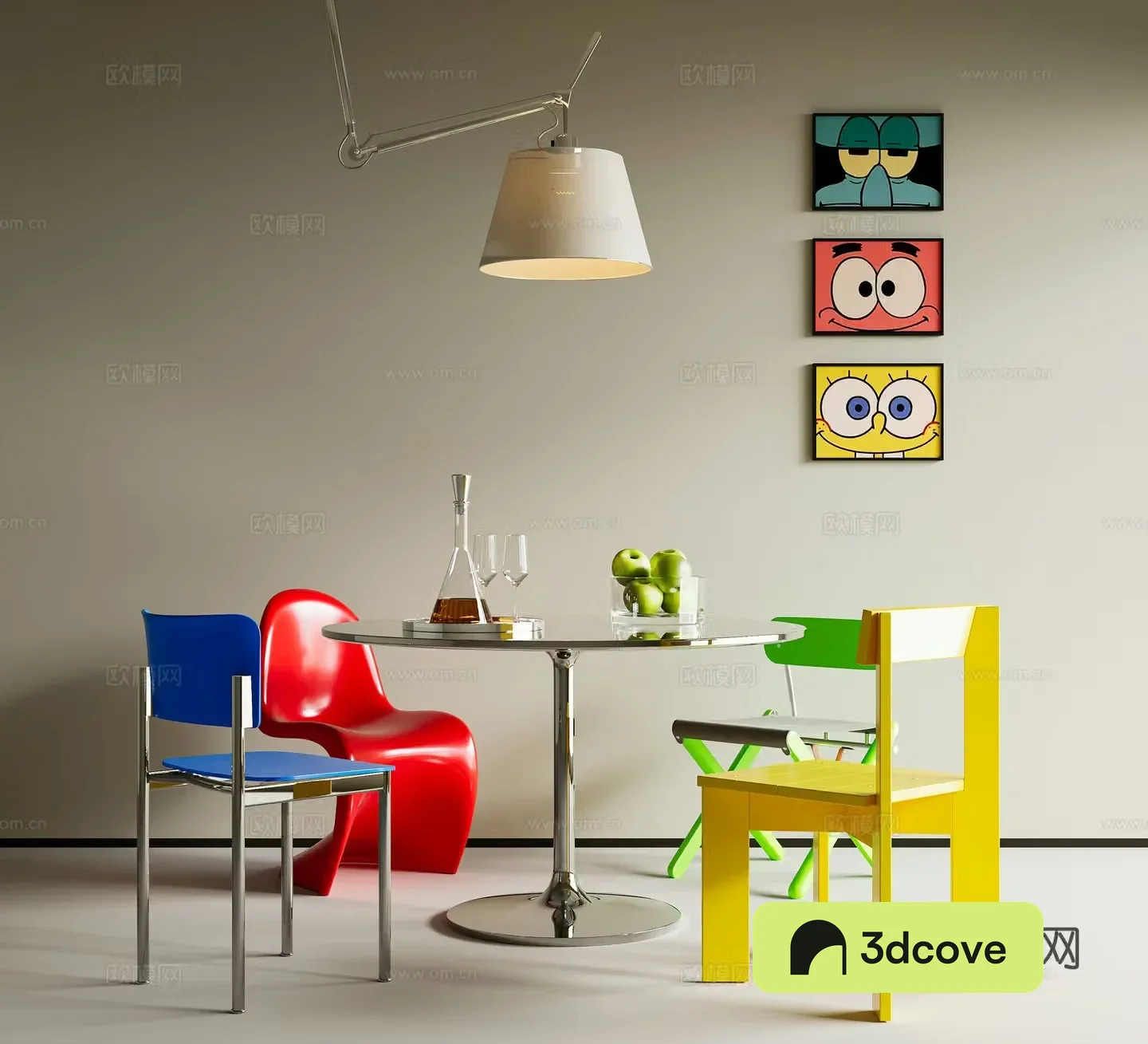 Modern minimalist dining table and chairs Modern minimalist dining table and chairs Bauhaus dining table and chairs Dopamine Memphis