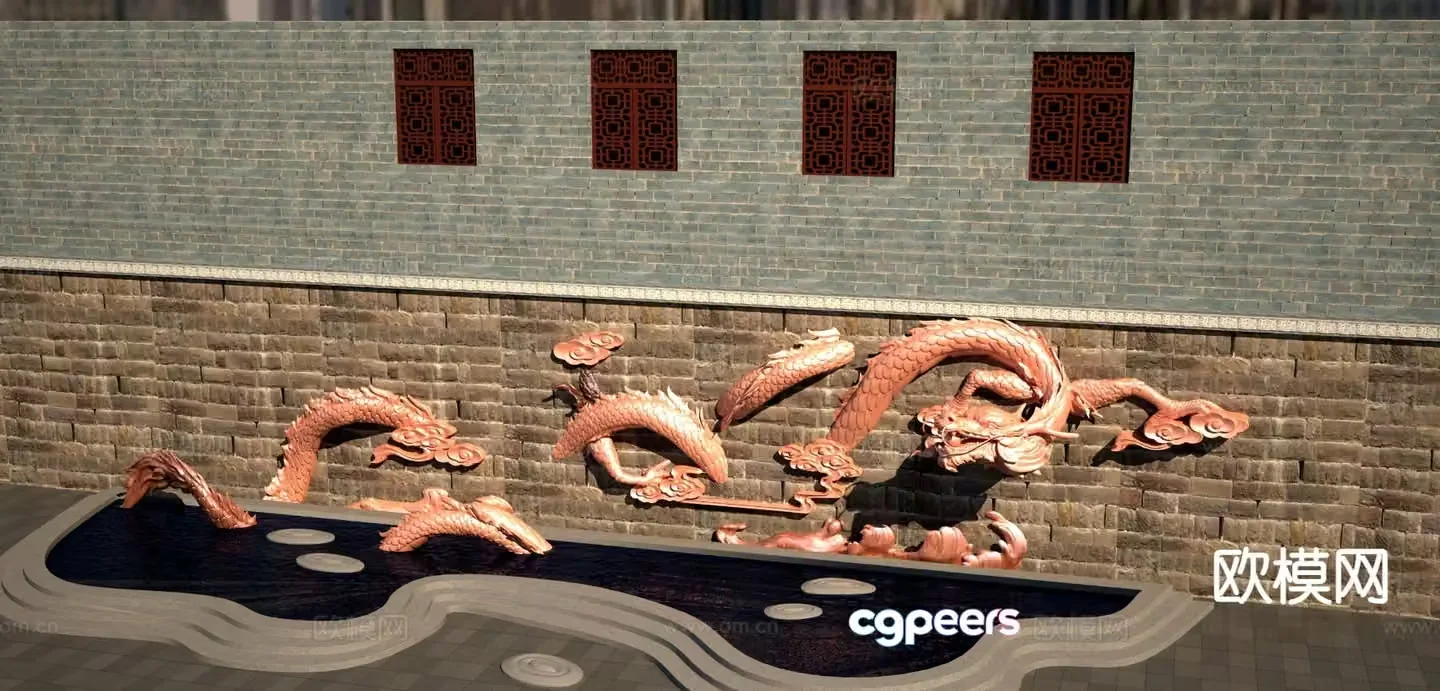 Chinese dragon relief three-dimensional sculpture 3d model
