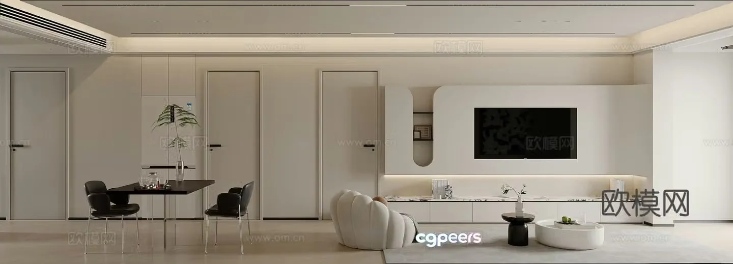 Modern living and dining room 3d model
