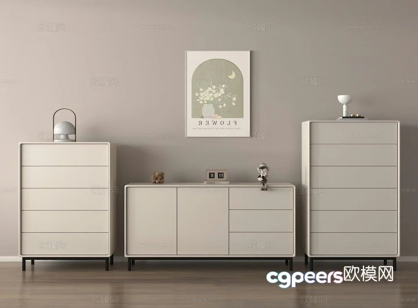 Entrance cabinet shoe cabinet storage cabinet decorative painting vase flower art ornament 3D model