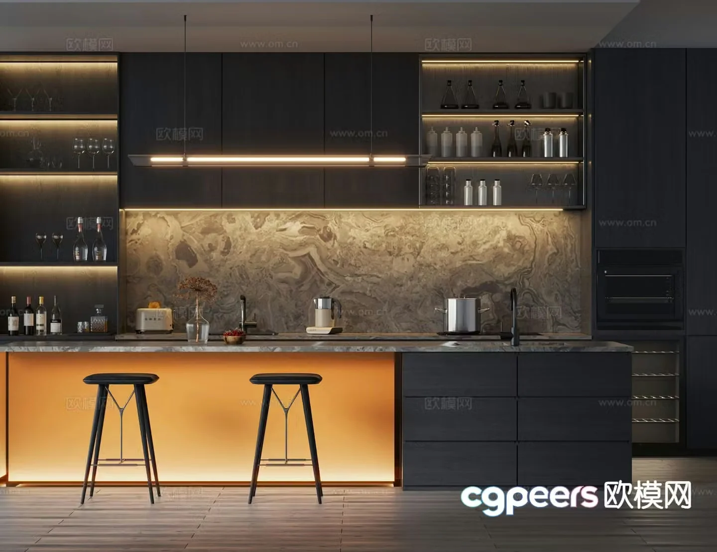 Modern open kitchen 3d model
