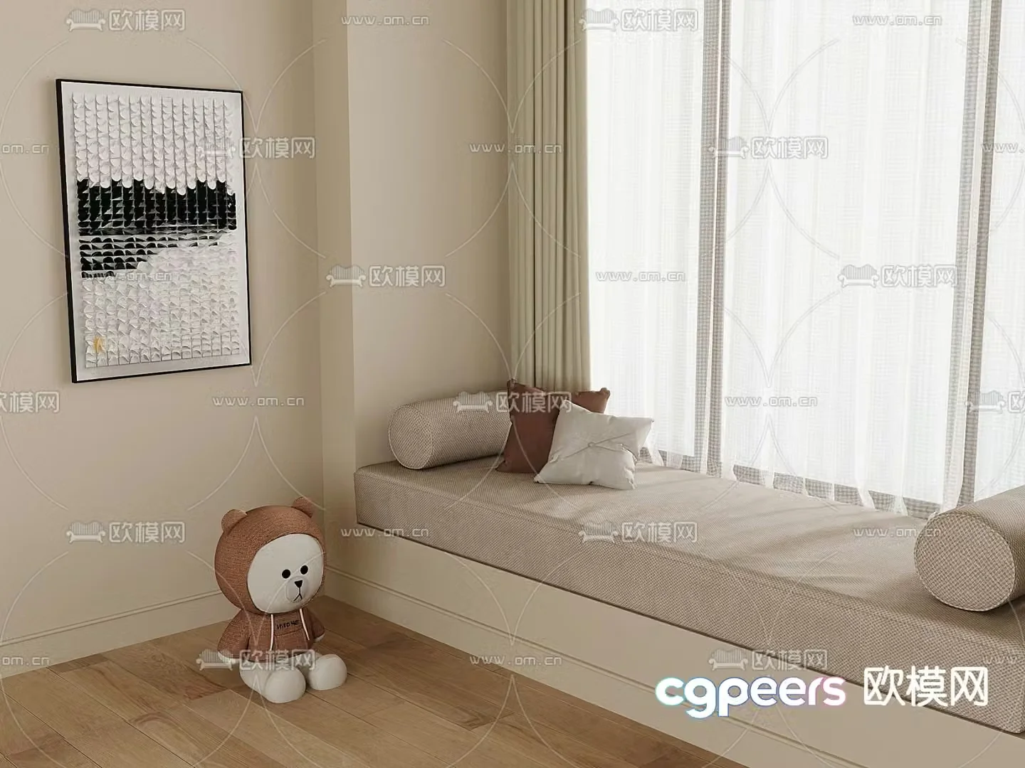 Bay window window sill curtain bay window mat 3d model