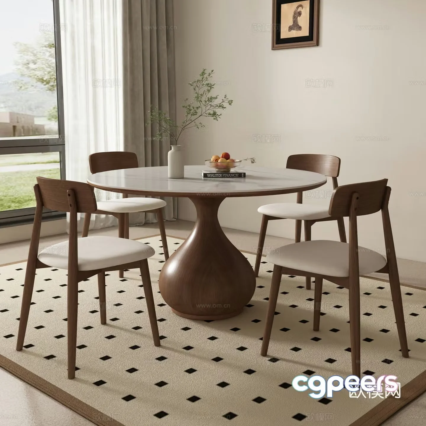 Medieval style dining table and chairs 3d model