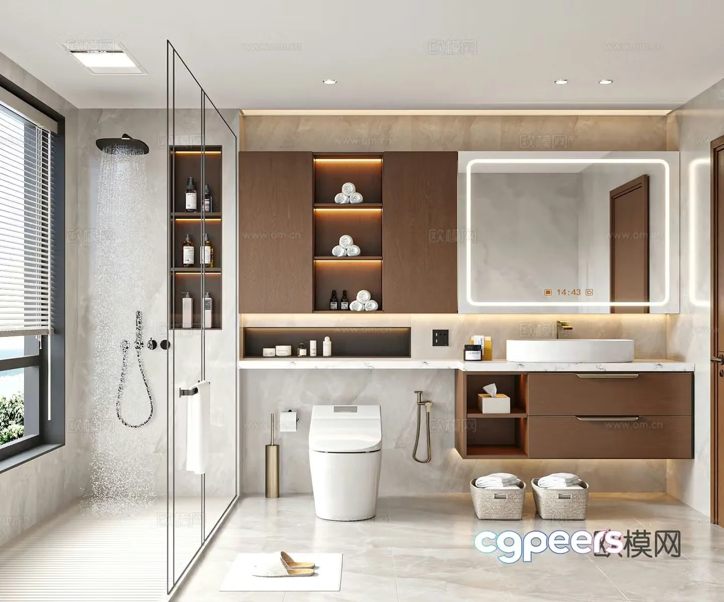 Middle style bathroom dry and wet bathroom bathroom ornament 3D model