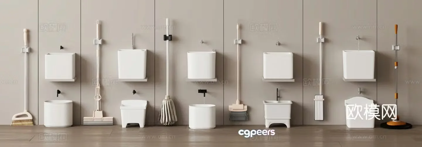 Modern mop pool towel rack 3d model