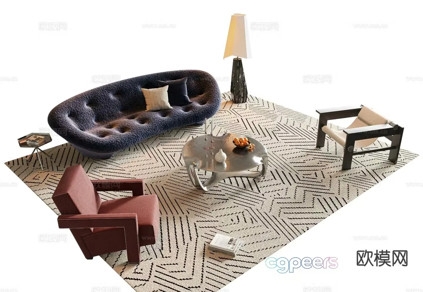 Wabi-sabi style modular sofa 3d model
