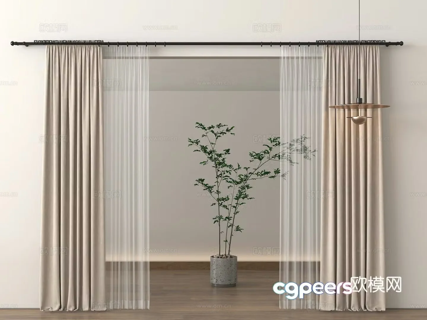 Modern curtains cloth curtains gauze curtains pleated curtains potted plants 3D model