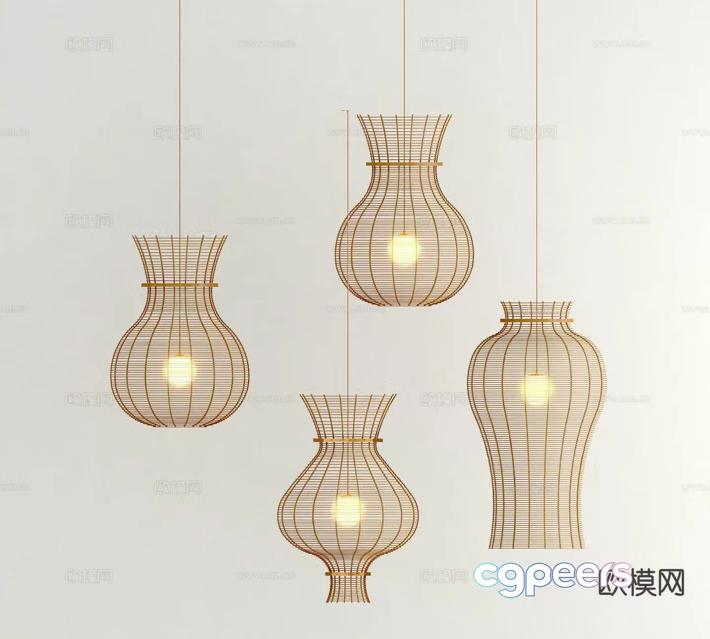 Wabi-sabi chandelier bamboo chandelier 3d model