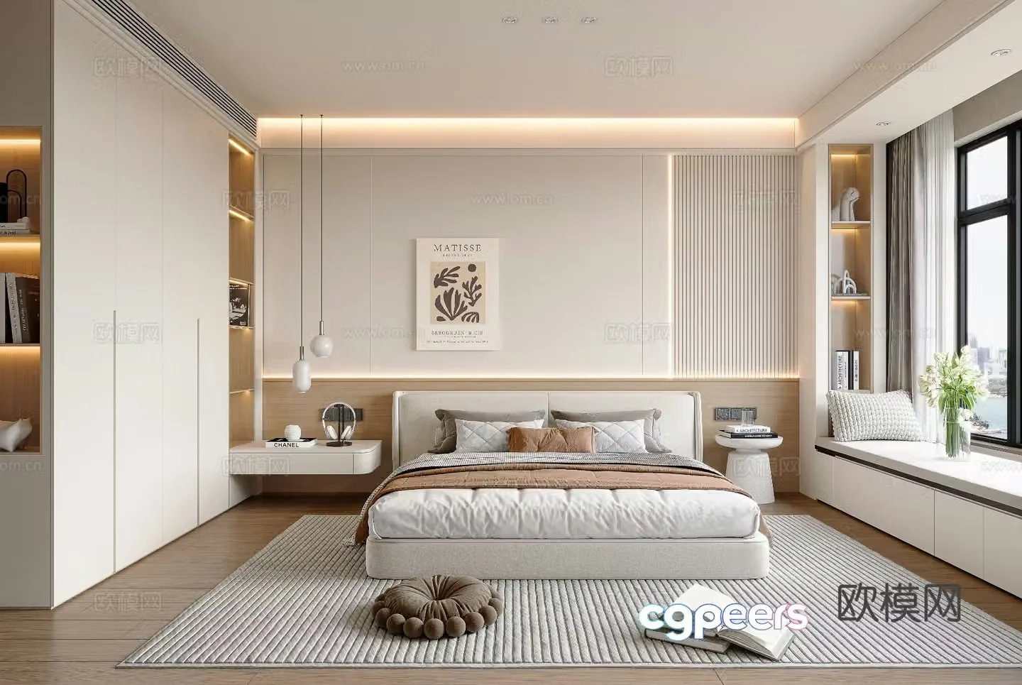Creamy Bedroom 3d Model