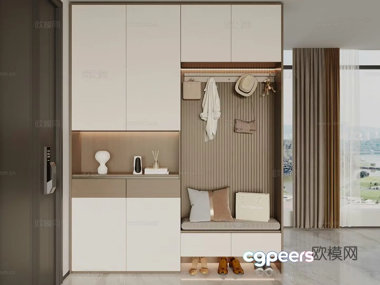 Modern simple porch shoe cabinet hanging shoe cabinet functional porch 3D model