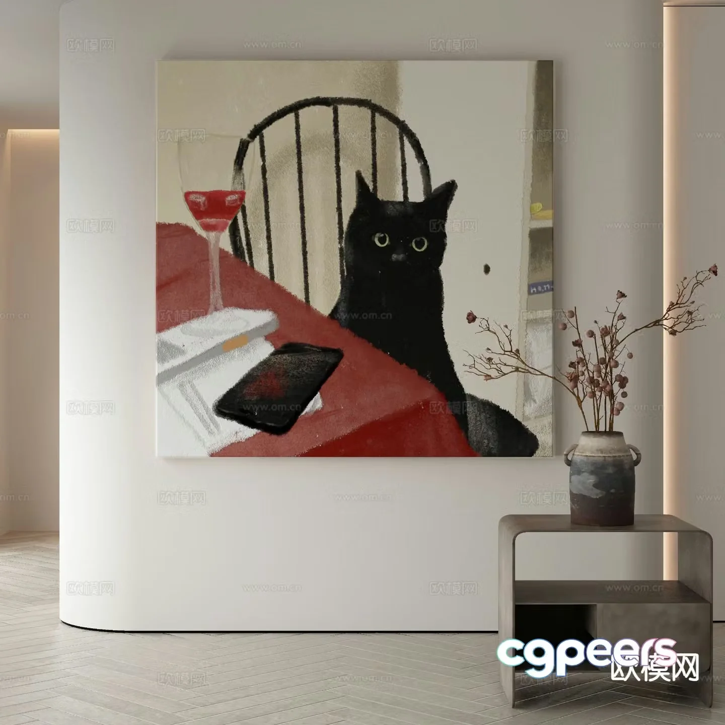 Modern decorative painting cat hanging painting 3d model