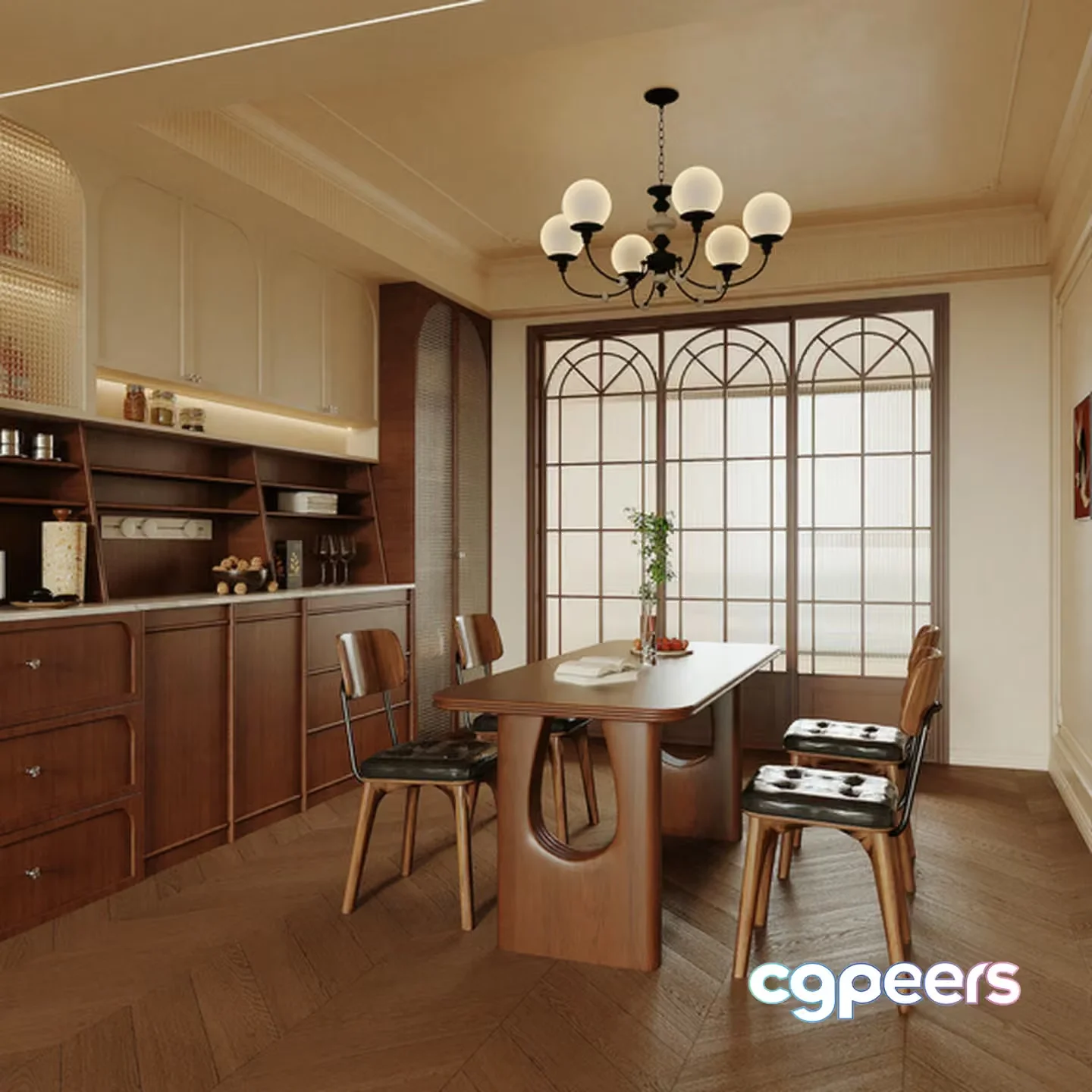 A Mid-Century Modern Dining Room 3D Model – 5346 – VRAY Render