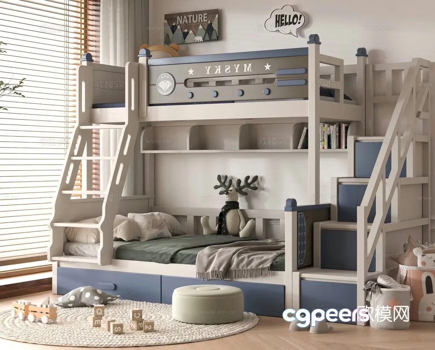 Modern 3D model on and off bed