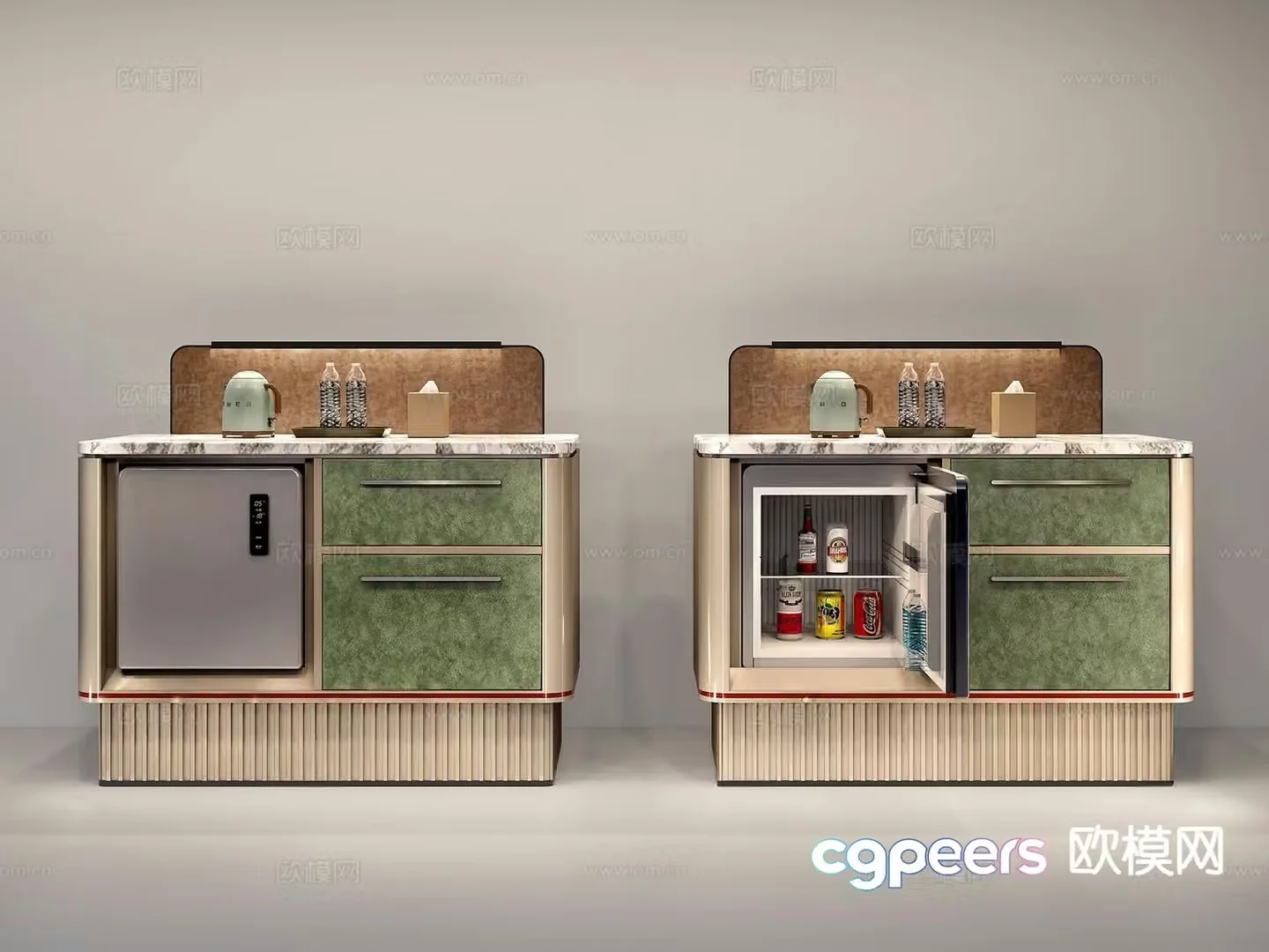 Modern hotel room minibar refrigerator water bar cabinet 3d model