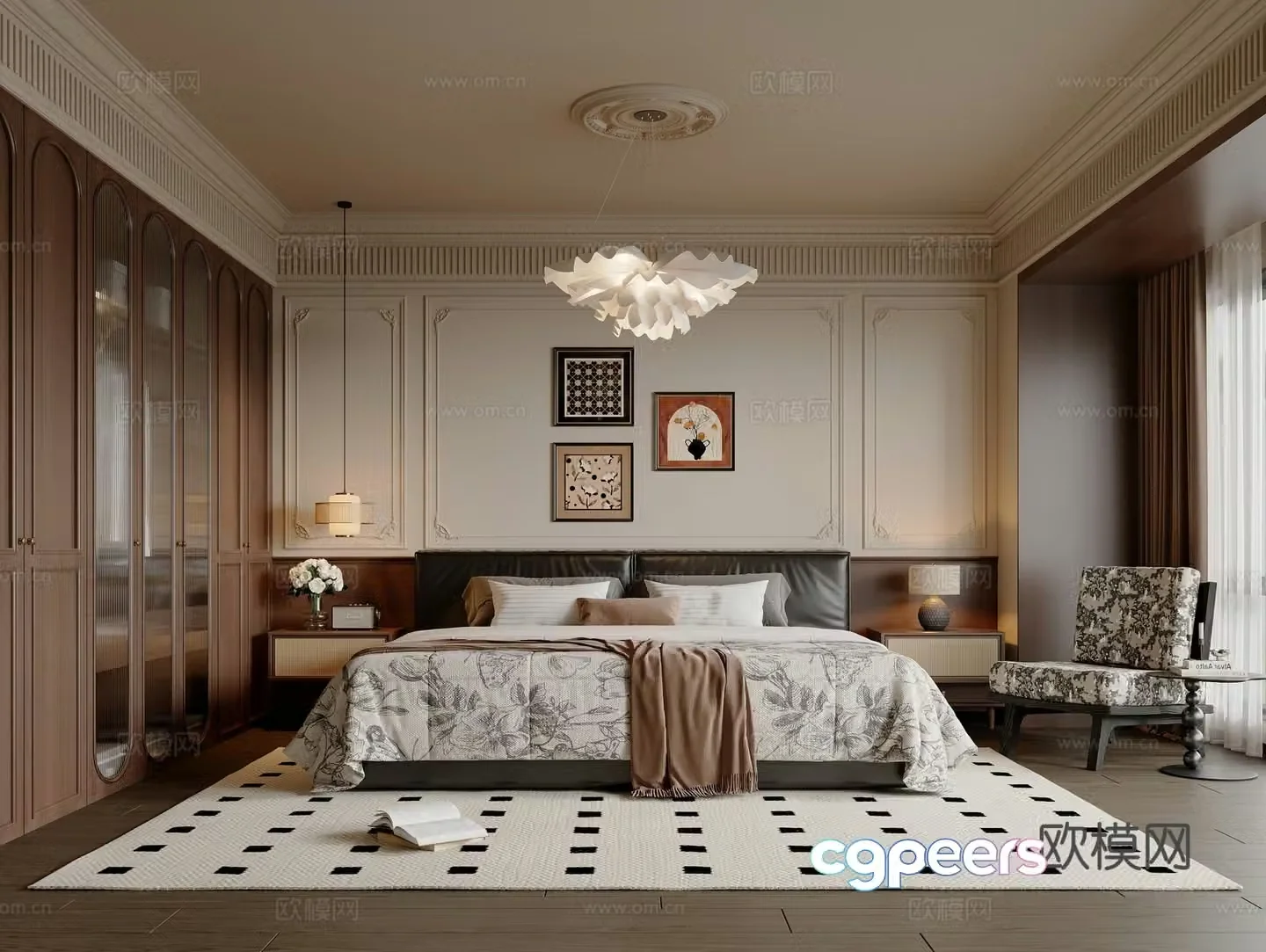 French medieval style bedroom French double bed French wardrobe French chandeliers Medium style leisure chair 3D model