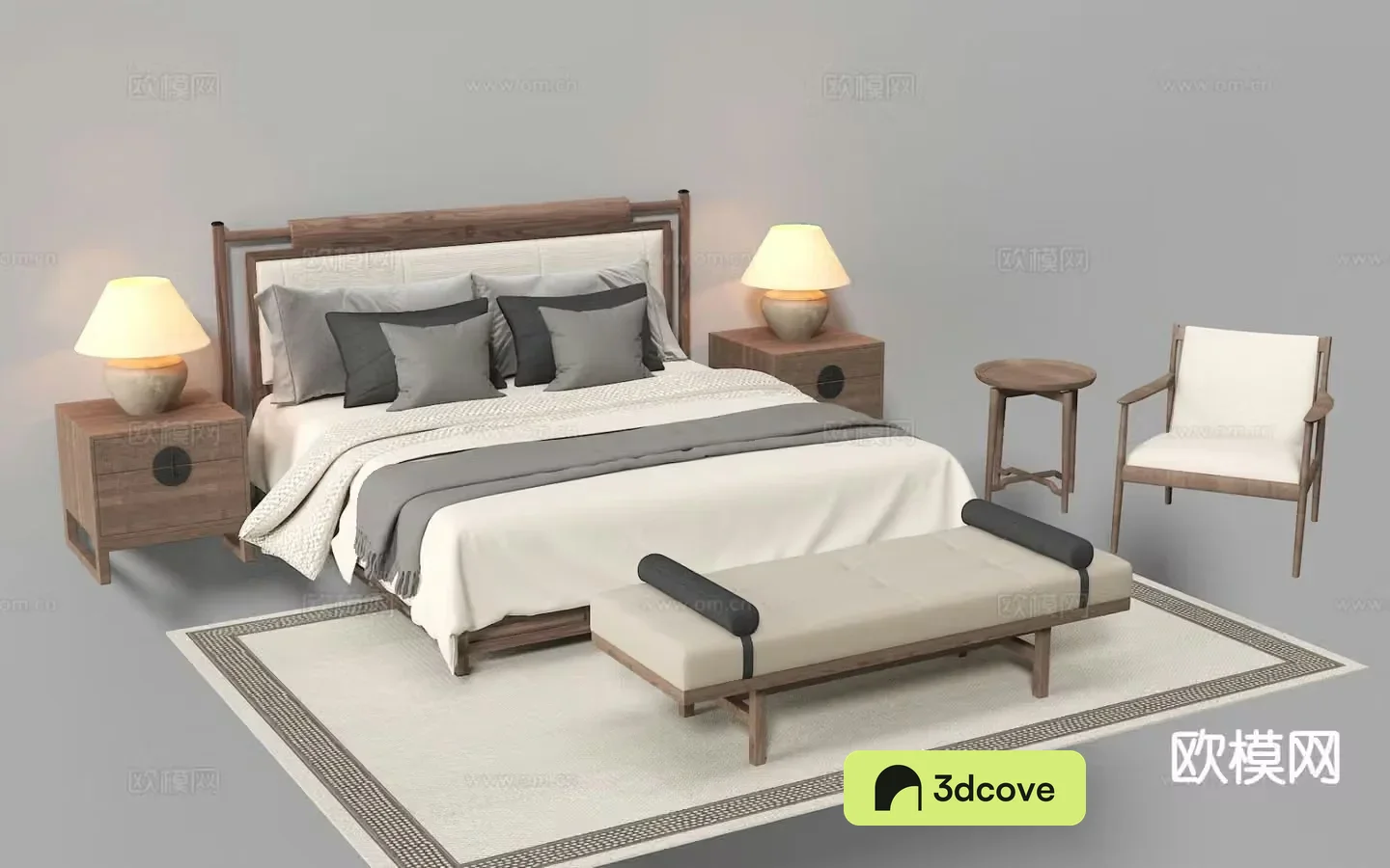 New Chinese style double bed fabric bed solid wood bed