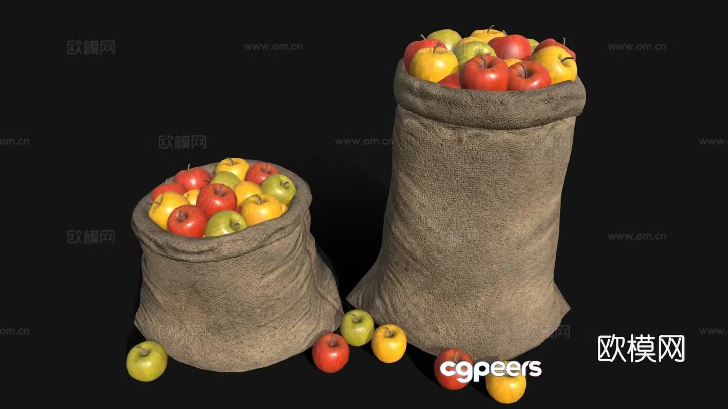 Wine and food fruit apples bag apples pile of apples 3d model