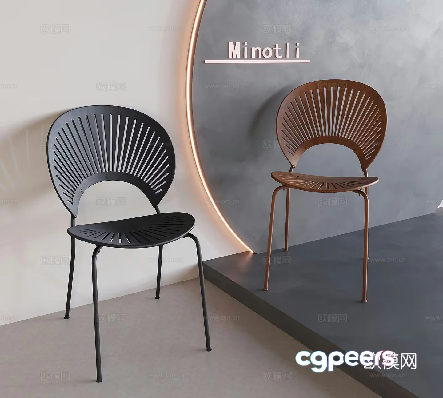 Medium style solid wood dining table and chairs retro shell backrest dining chair Nordic negotiation single chair 3D model