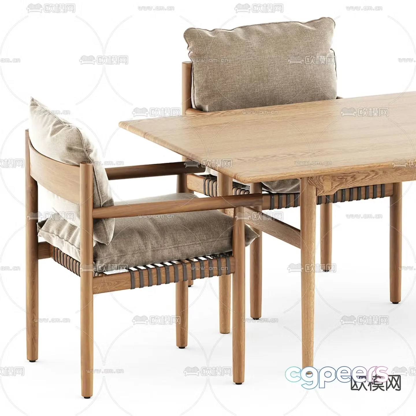 Nordic dining table and chairs Solid wood dining table 3D model