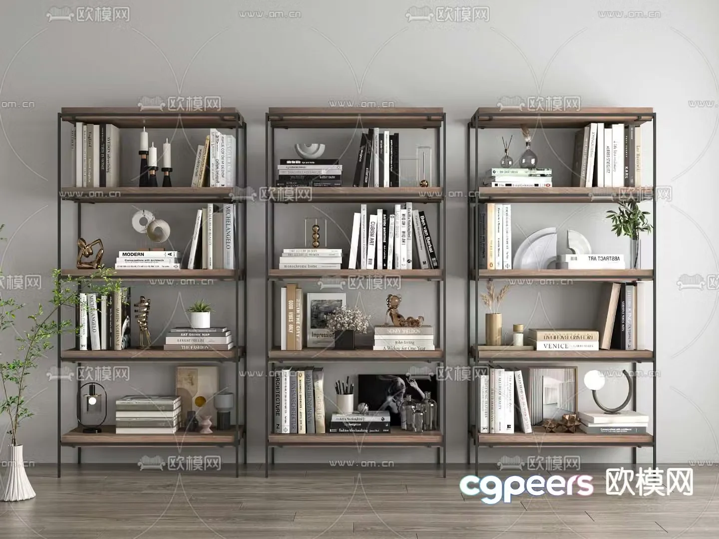 Wrought iron shelf bookshelf display shelf 3D model
