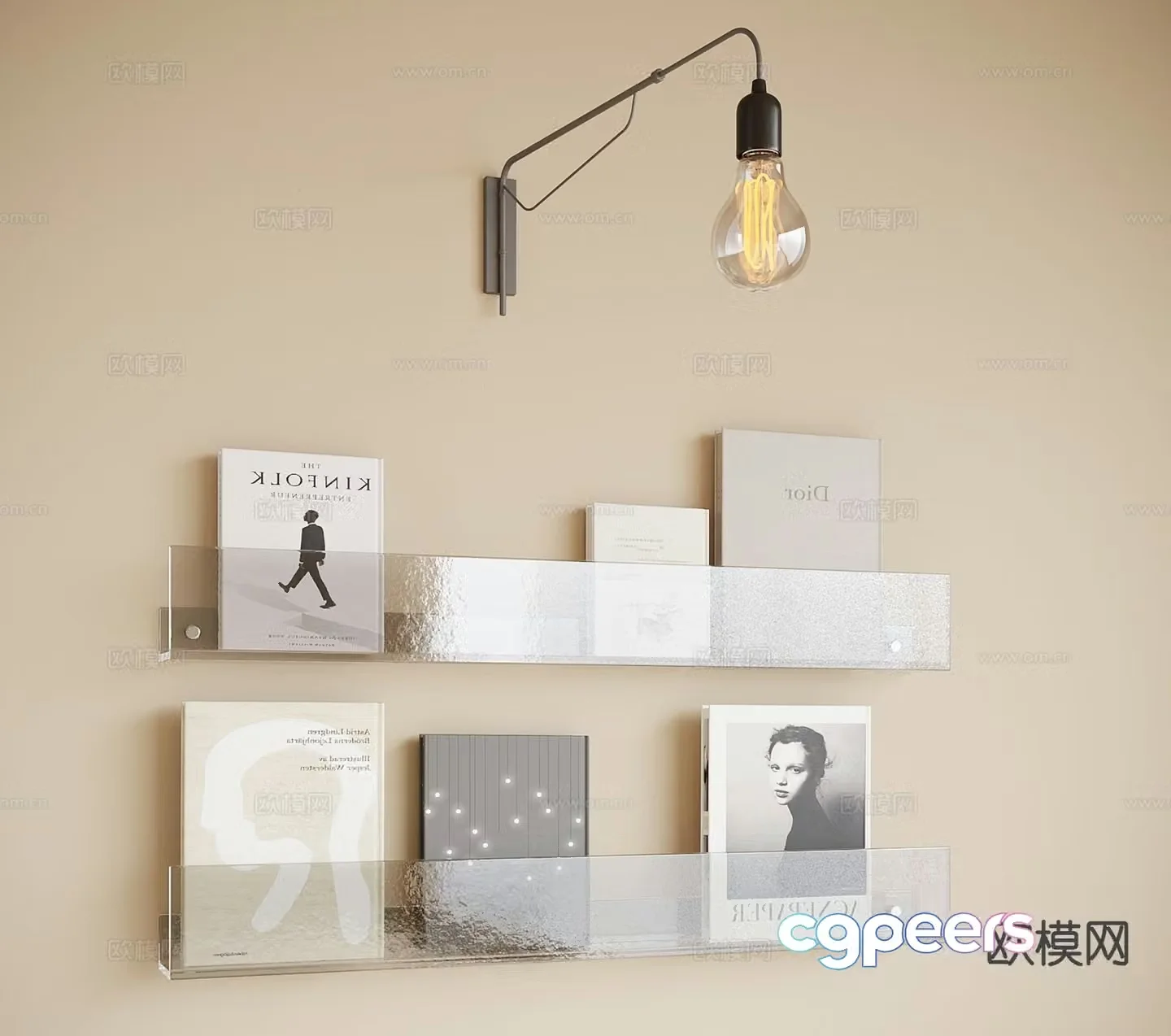 Modern bookshelf storage rack wall lamp magazine rack 3d model