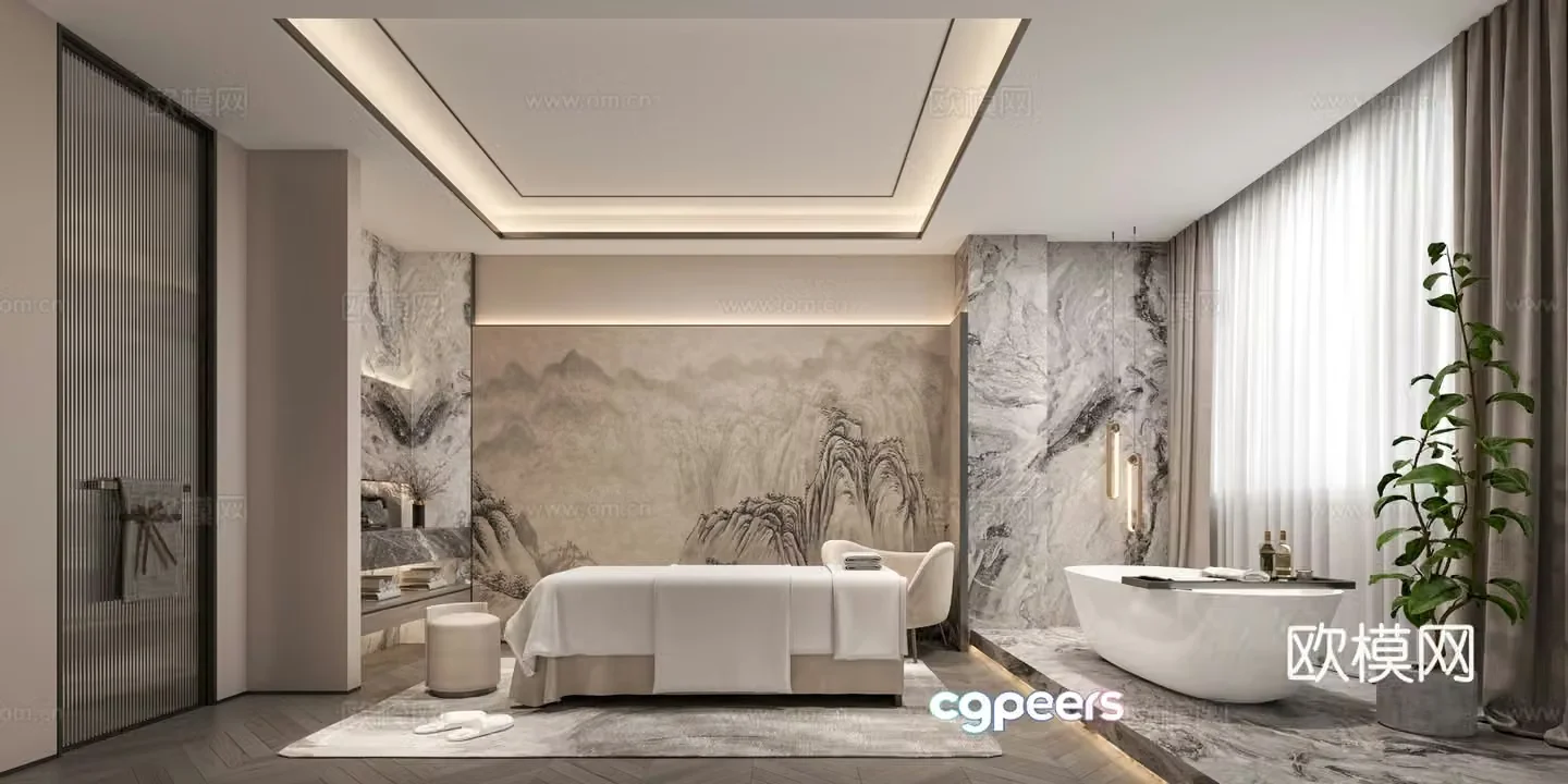 New Chinese-style nursing room beauty room private room medical beauty beauty bed plant washing station 3d model