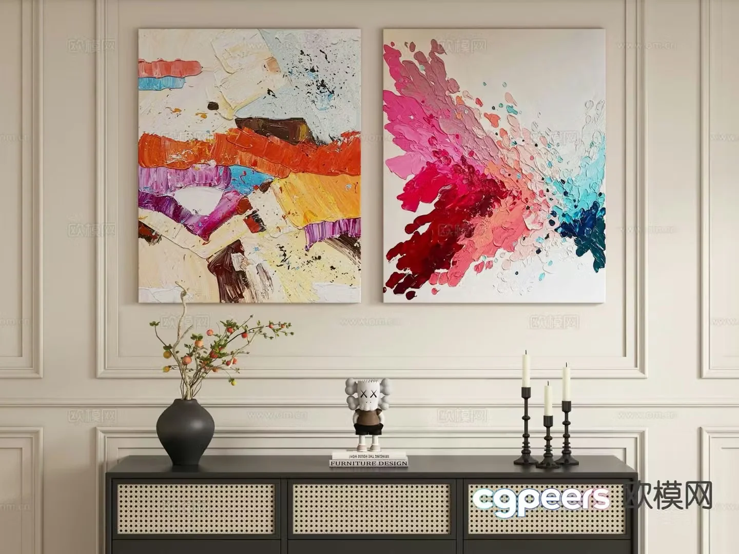 Cream style decorative painting splash oil painting 3d model