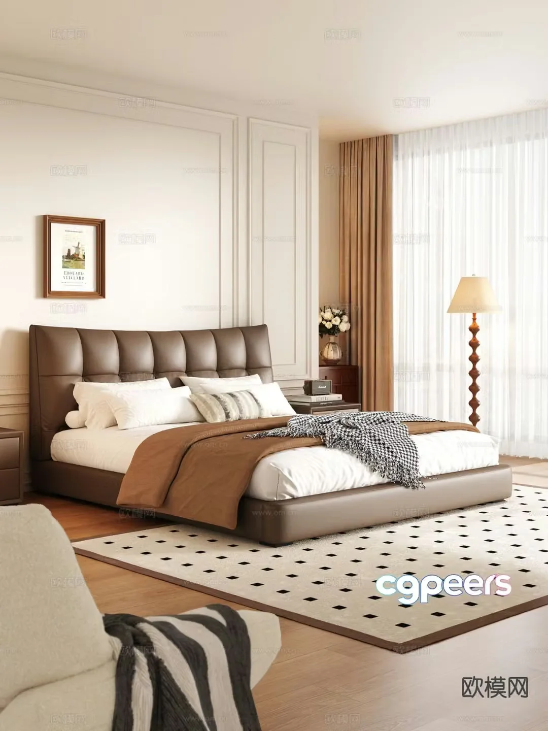 Medieval style double bed leather bed 3d model