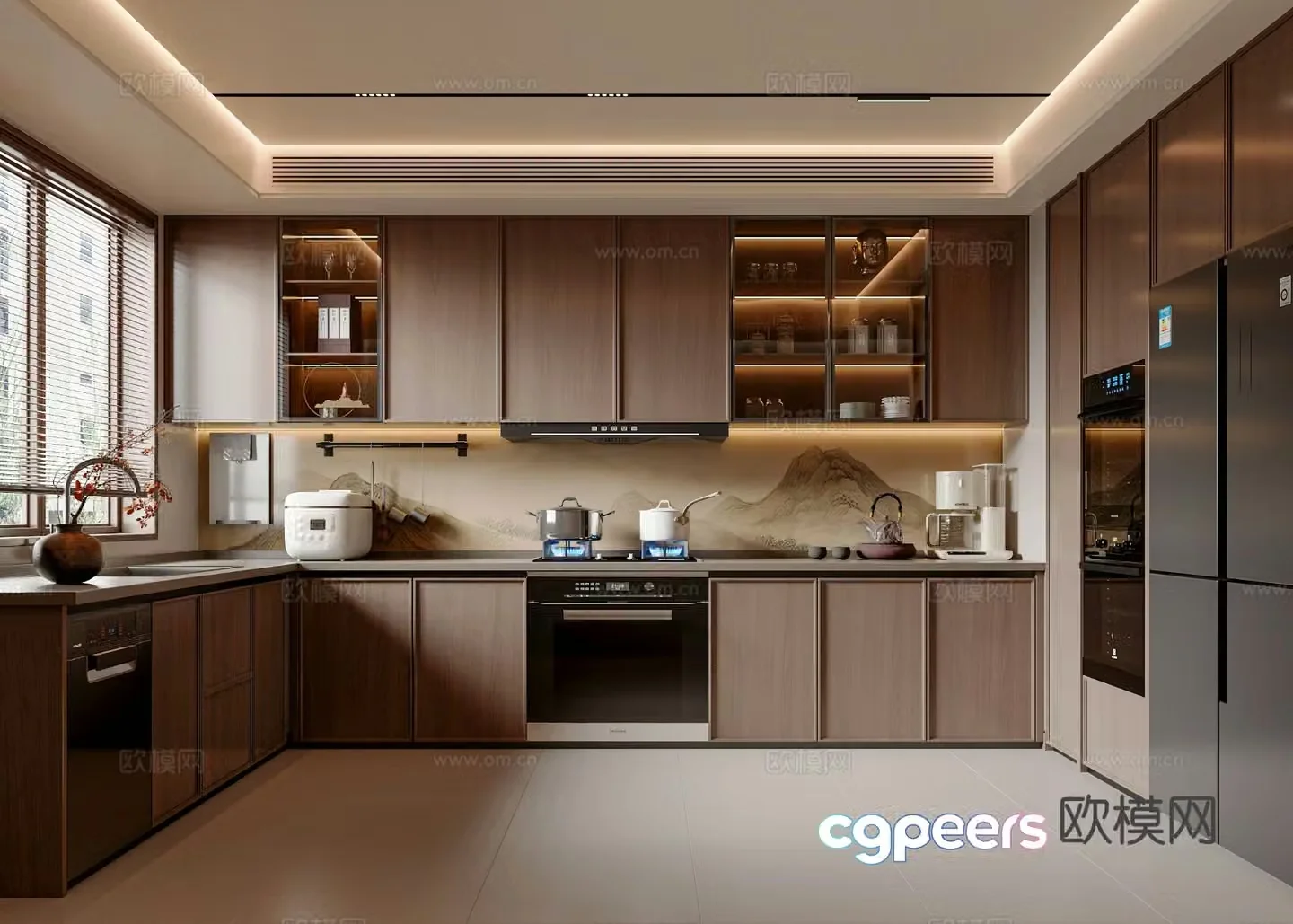 New Chinese Song style kitchen cabinet kitchen appliance kitchen appliance stove refrigerator 3d model