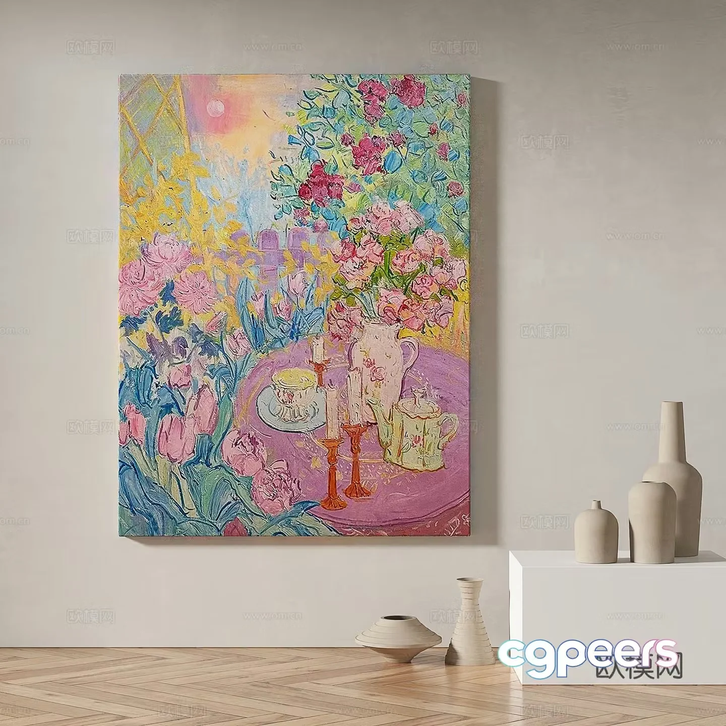 Modern simple abstract light luxury oil painting decorative painting 3d model