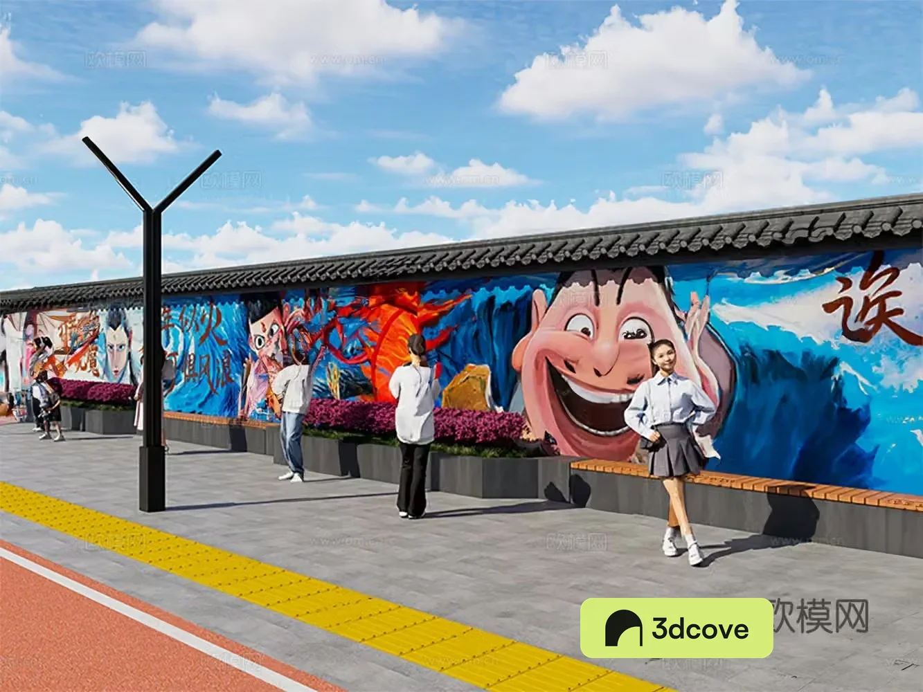 Scenery wall magic boy’s sea wall painting modern street wall painting internet celebrity check-in wall painting