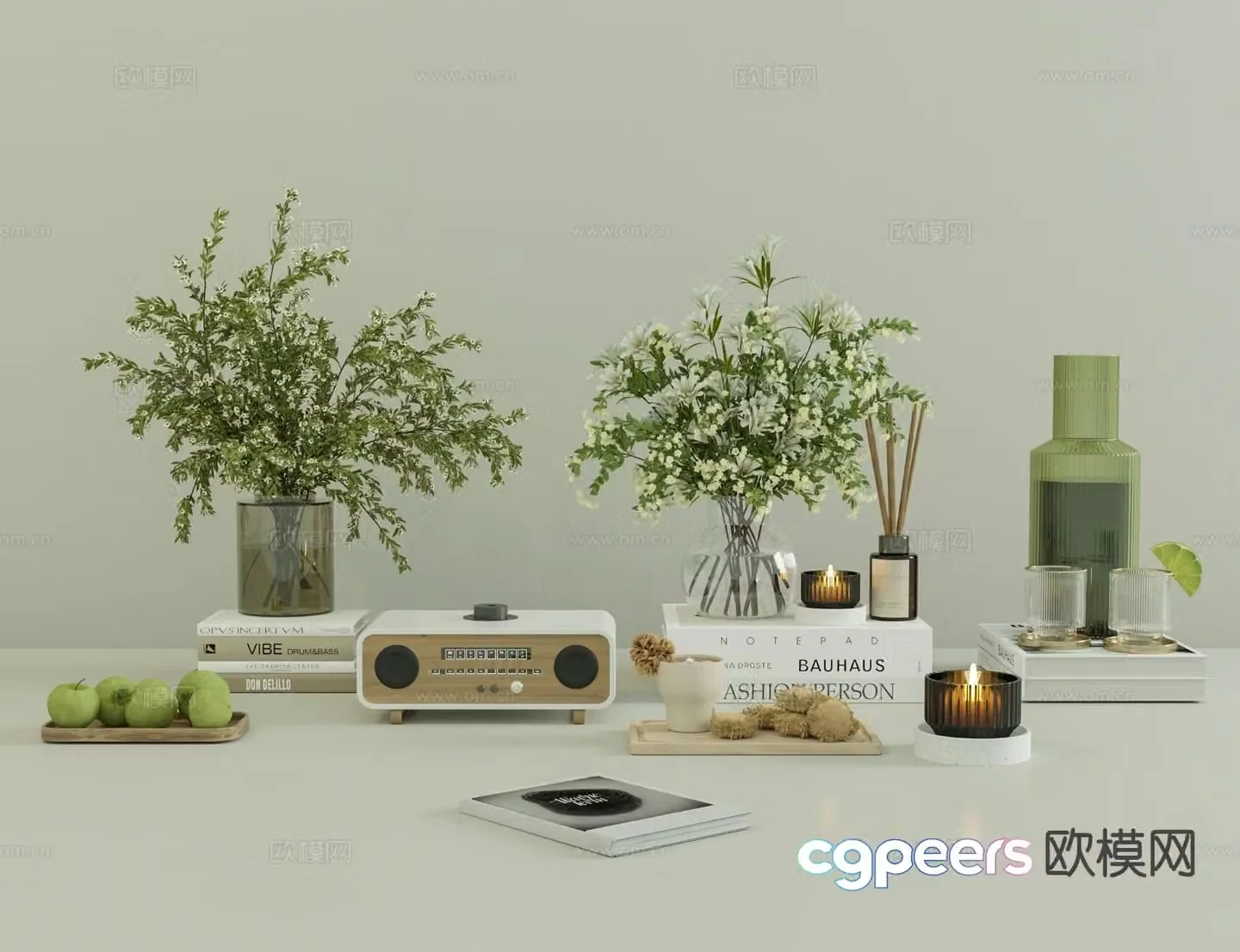 Modern decorative ornaments flowerpots books 3D model