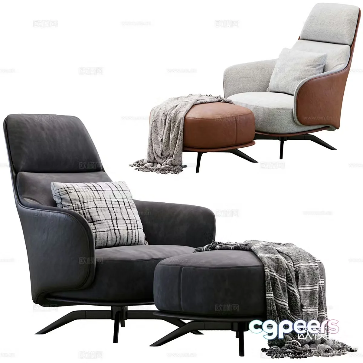 Modern Italian fabric leather lounge chair 3d model