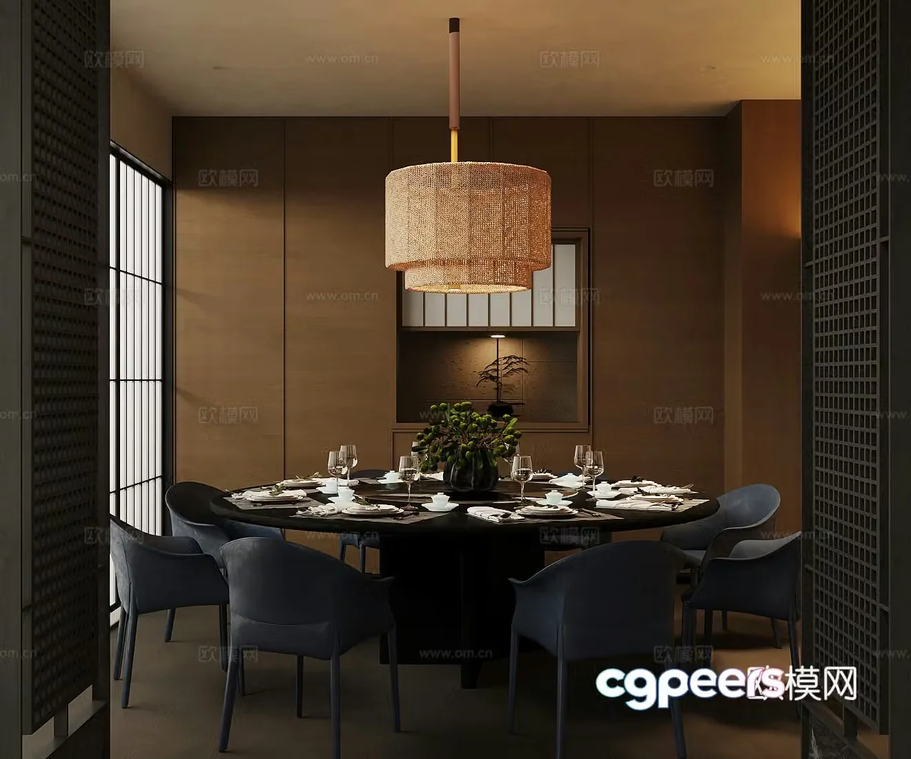 Chinese restaurant private room New Chinese restaurant private room Private room dining table and chairs Round table dining table and chairs Tableware 3D model