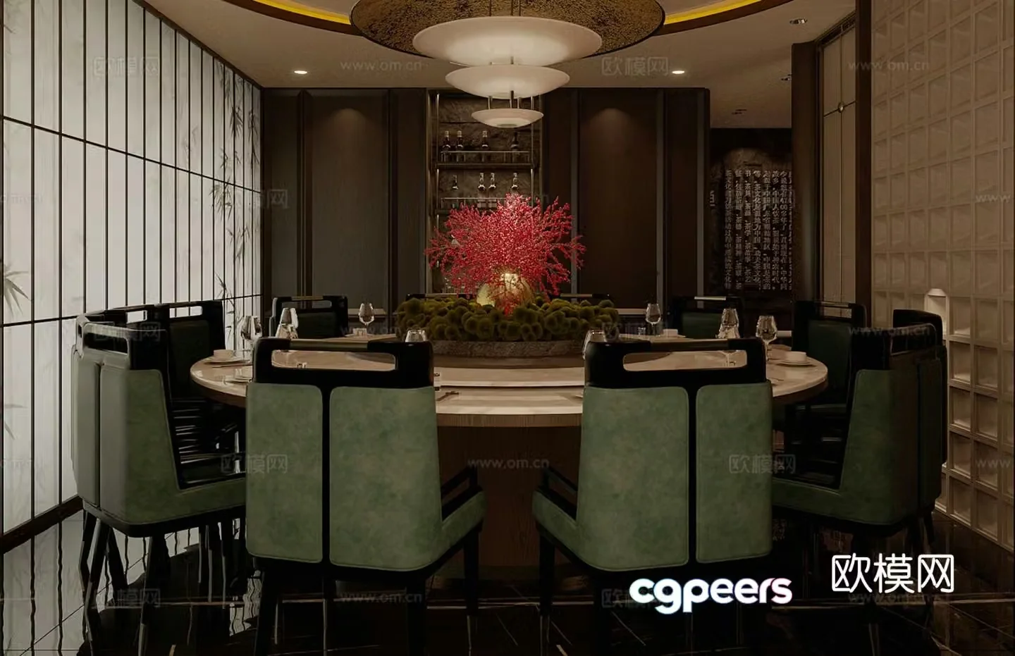 New Chinese-style private rooms restaurant private rooms round dining table and chair combination hotel private rooms dining table and chair 3D model