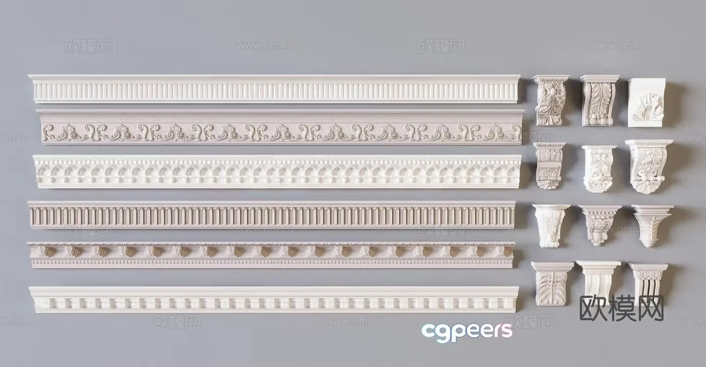 French gypsum line French carving gypsum skirting French pu line 3d model