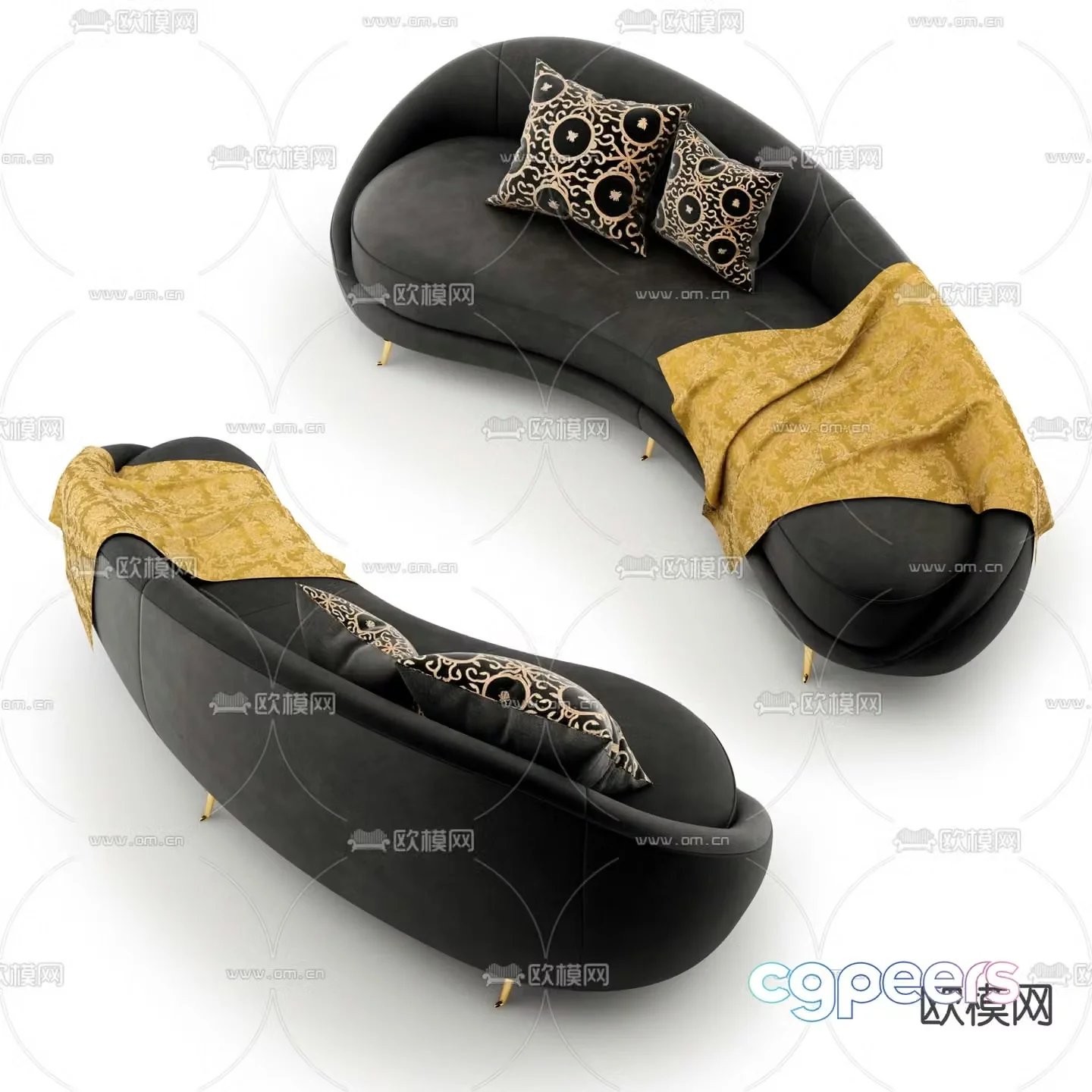 curved sofa black sofa 3d model