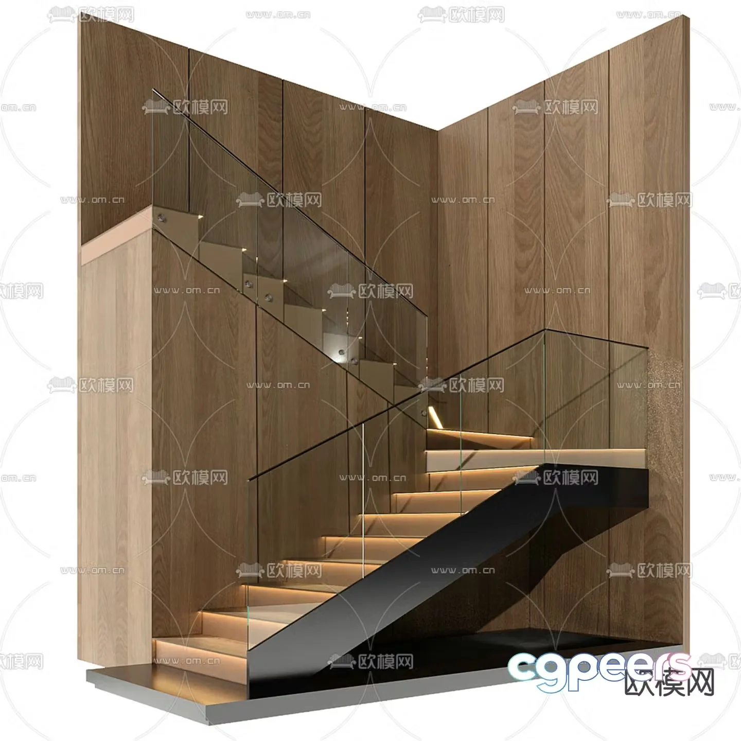Corner Staircase Glass Handrail 3D Model