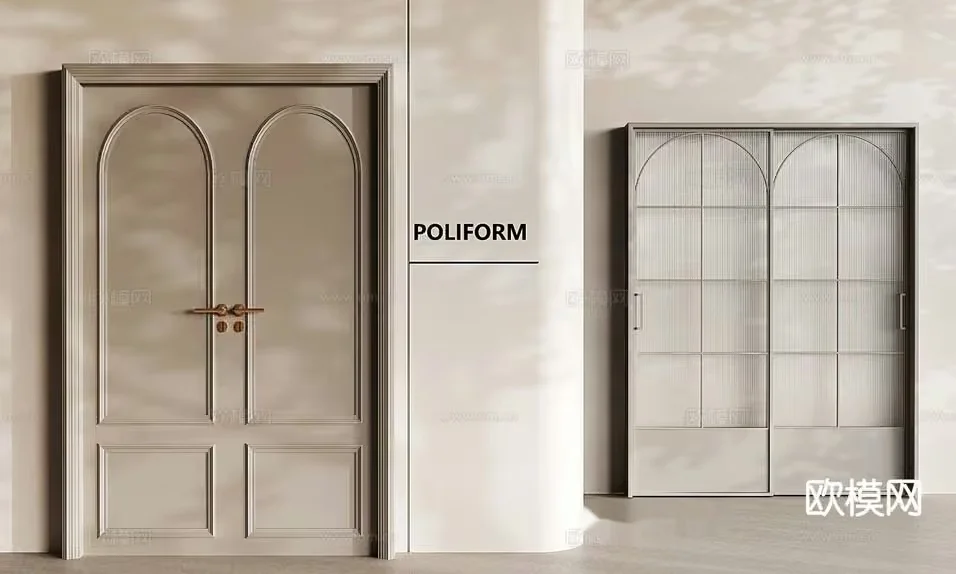 A Beige Door With An Arched Design 3D Model – 3416 – VRAY Render