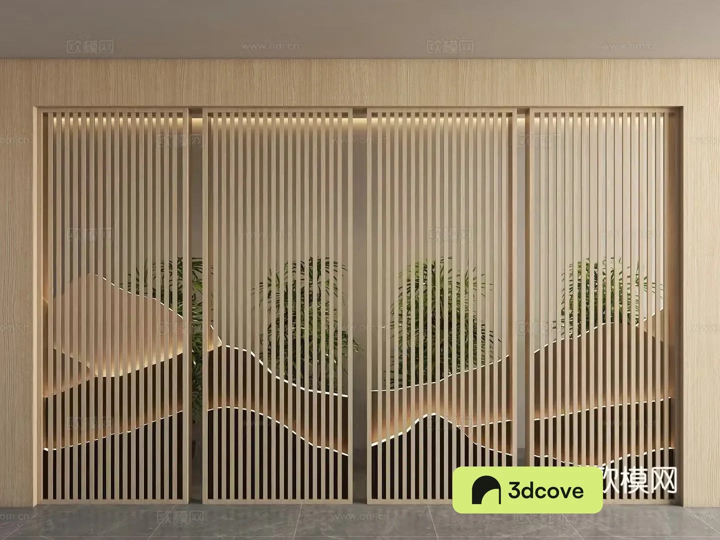 New Chinese style grille background wall landscape grille background wall ink painting background grid