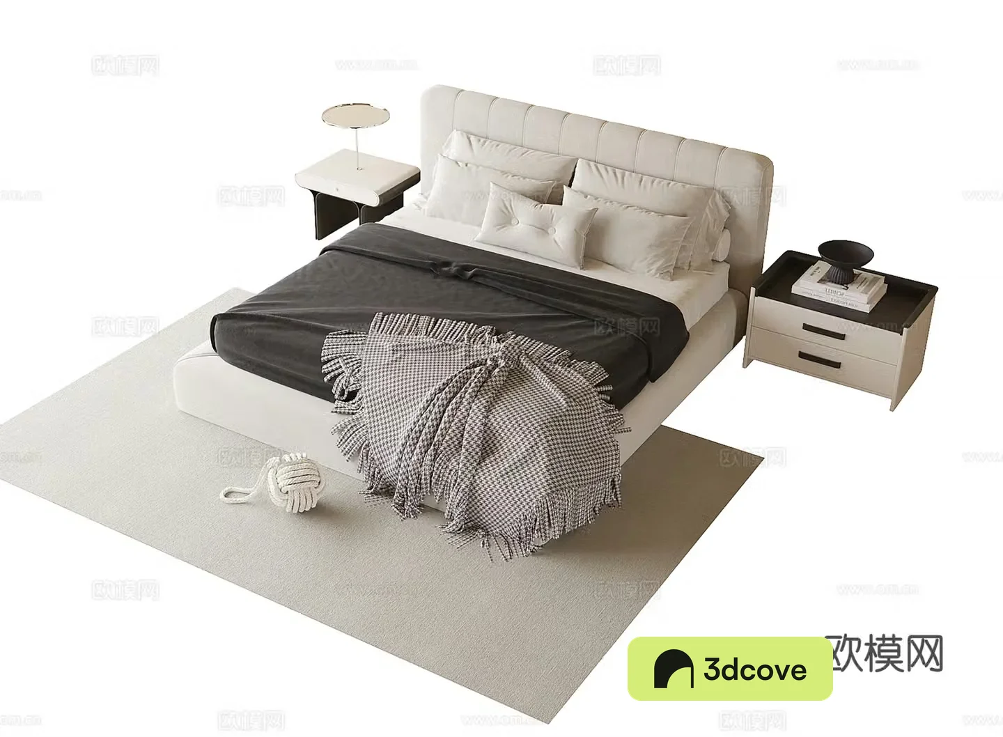 Modern double bed nightstand carpet