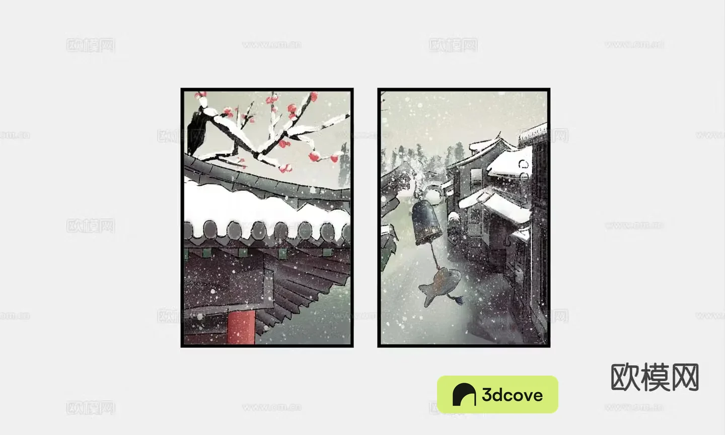 Chinese combination painting snow scene painting decorative painting
