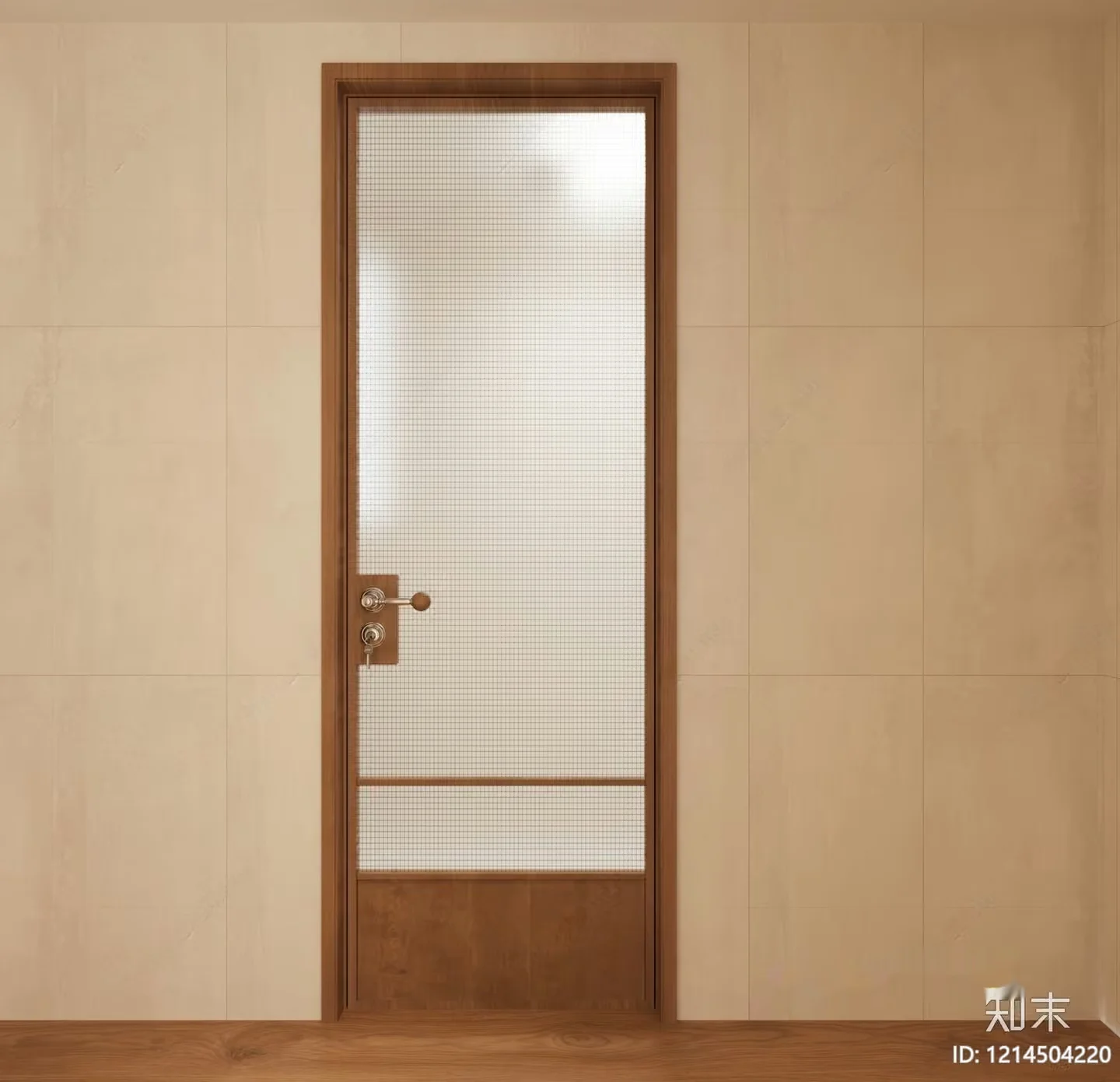 A Wooden Door With A White Screen Door 3D Model – 11064 – VRAY Render