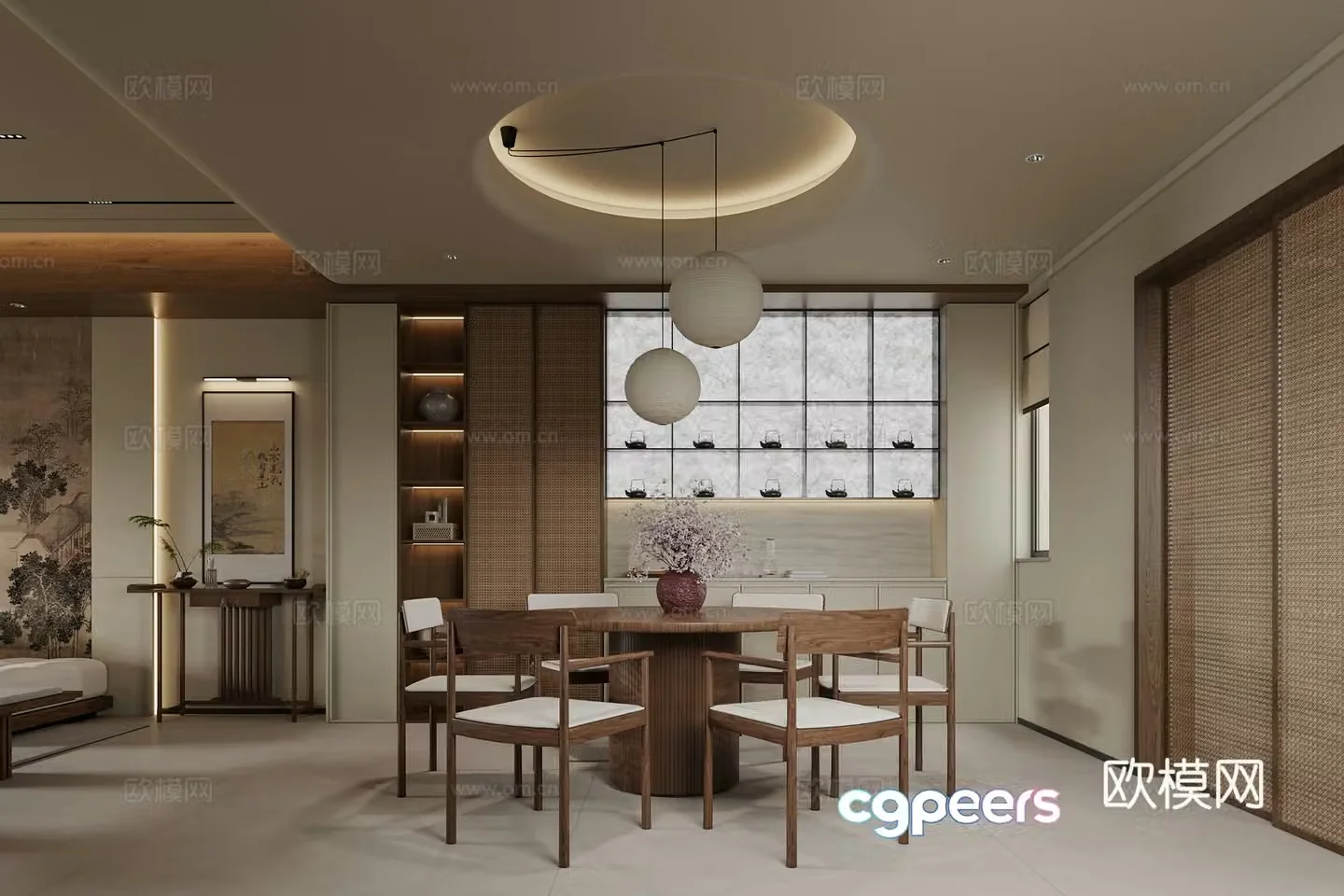 Song style restaurant Chinese style restaurant New Chinese style restaurant Restaurant Dining table chairs Wine cabinet Round table 3D model