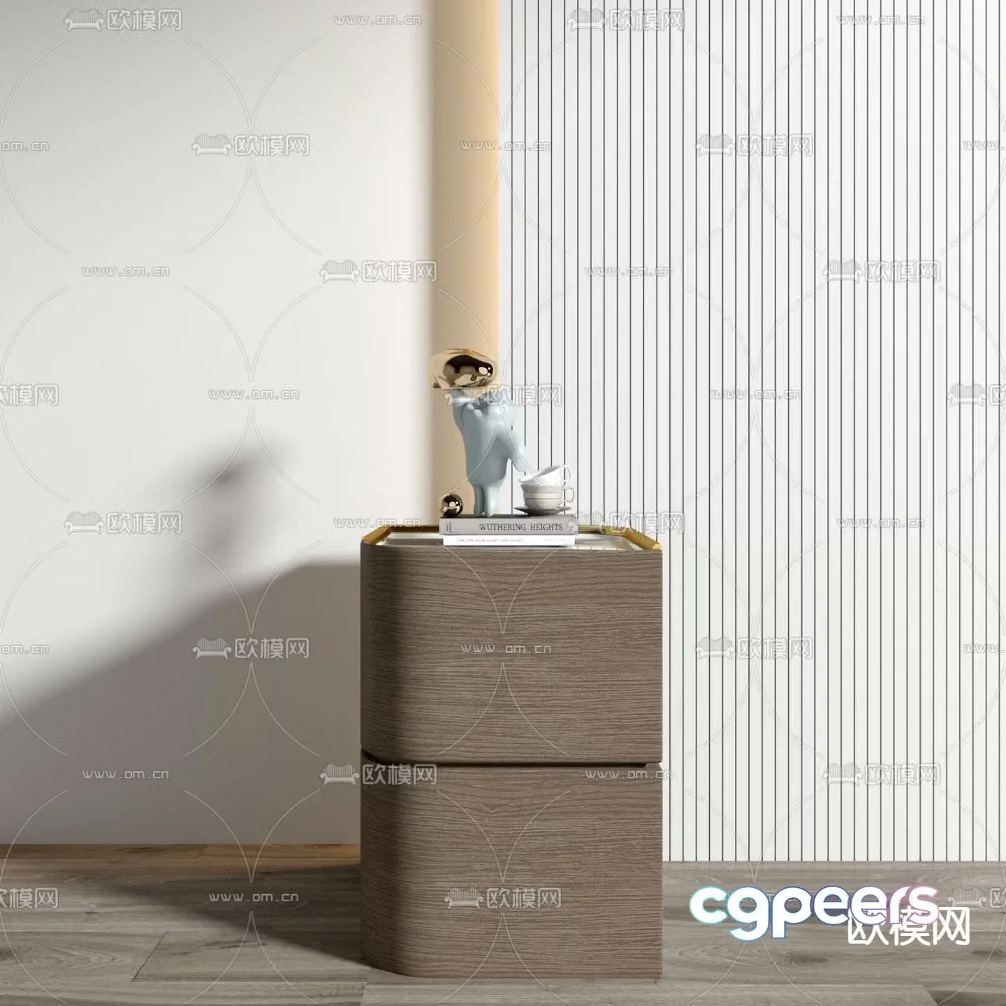 Modern bedside table solid wood bedside table 3d model