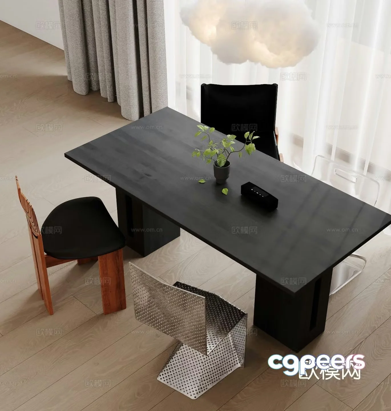 Modern dining table and chairs 3d model