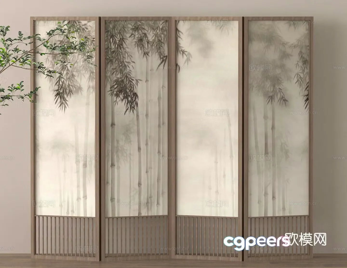 New Chinese style screen Folding screen Ink painting screen New Chinese style partition 3D model